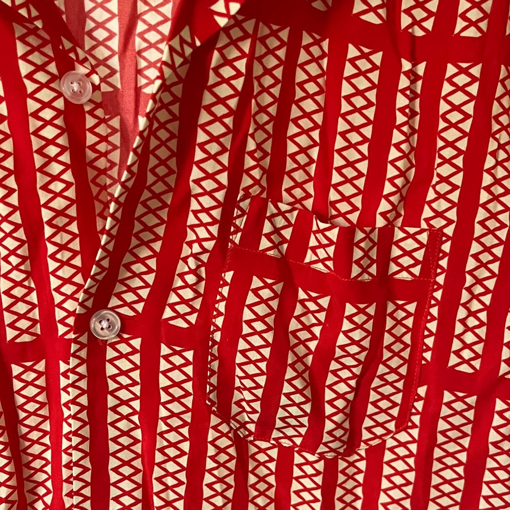 OAS Red and White Geometric Men's Shirt - Picture 2 of 4